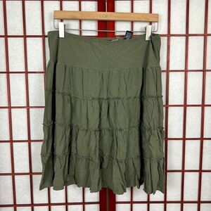 Y2K Fairycore Green Ruffle Tiered Knee Length Skirt medium
